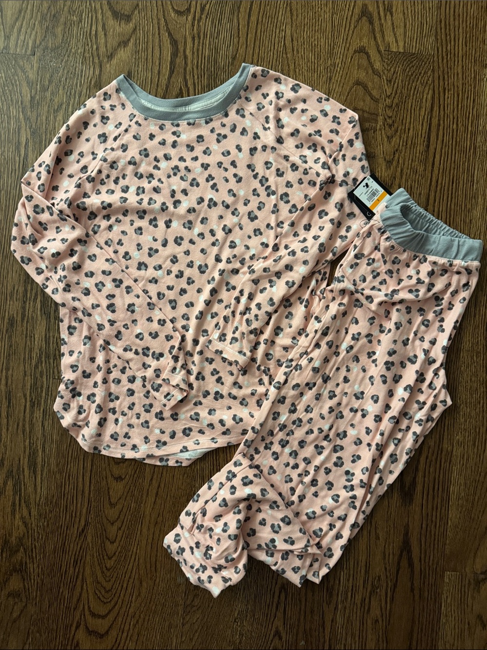 Cuddl Duds Pink Leopard-Print Pajama Set with Gray Trim